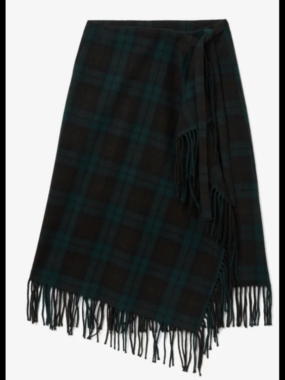 Piombo Black and Dark Green Plaid Fringe wrap skirt. Size 10 NWT from Italy